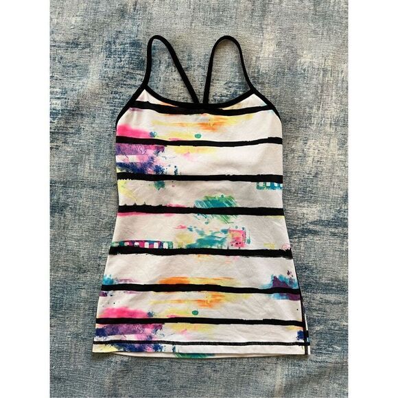 Lululemon Splatter Stripe Black White Multi Power Y Tank Top Size 4 - Picture 3 of 6